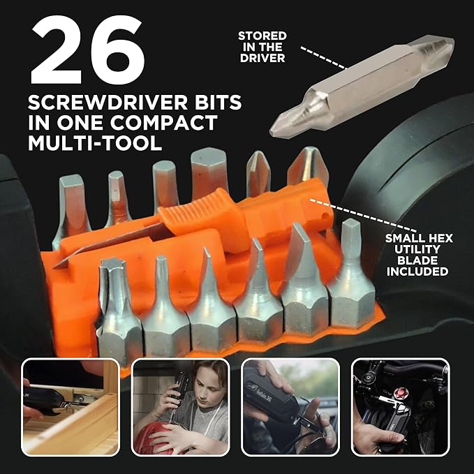 Kelvin Tools - Kelvin 36 Urban Multi Tool Screwdriver Set - All in One Hand Tool With 26 Interchangeable Bits, Tape Measure, Liquid Level, Hammer, Flashlight, Corkscrew and Magnetic Tip