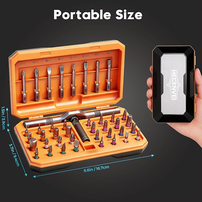 42 in 1 Magnetic Screwdriver - Multi Bit Ratchet Screwdriver Set: T Handle Ratchet Screwdriver Set with Storage Case for Computer, Eyeglass, Bicycles, Ring Doorbell, Furniture and DIY, Orange