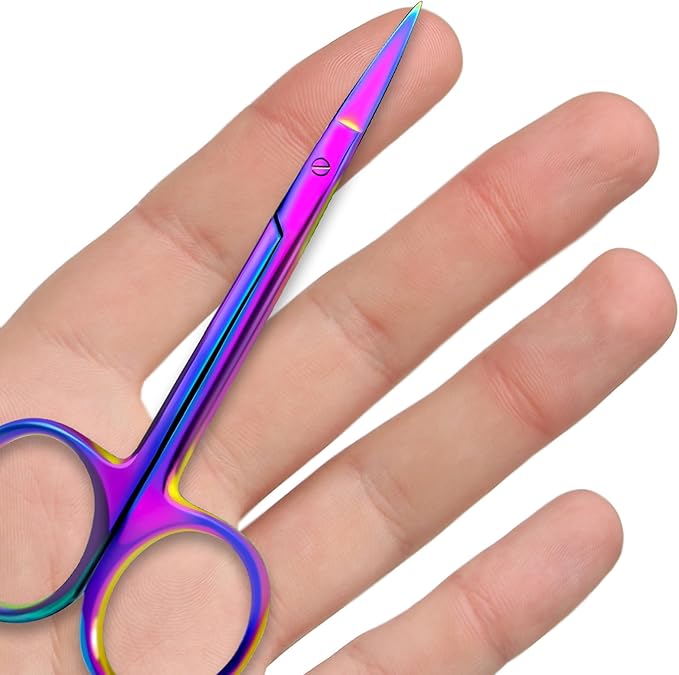 Bandage, Castroviejo, & Iris Scissors, & Kelly, & Mosquito Forceps Rainbow - Stainless Steel, DIY Crafting Scissors and Forceps Multicolors (Iris Scissors, 4.5 inches Straight)