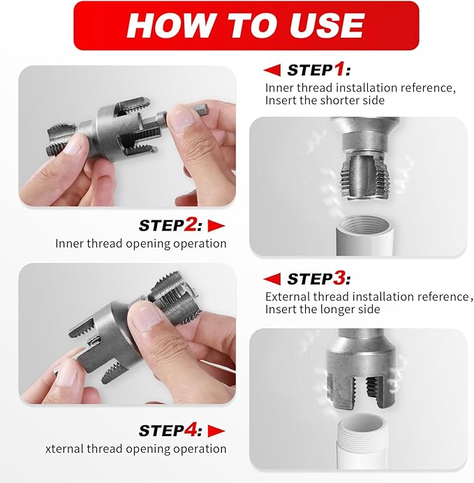 2PCS Pipe Threading Tool, 1/2" & 3/4" Dual-Function Internal & External Pipe Threader Kit, Alloy Steel Thread Cutting Tool for Water Pipes, Electric Drill Compatible, Fast DIY Plumbing Solution