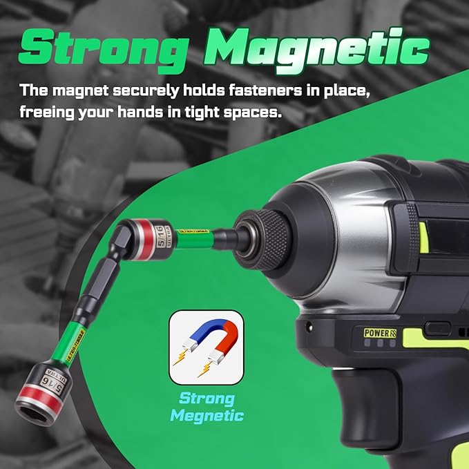 Impact Nut Driver Set, 20 Pieces 2.56?쒵ong 5/16?? Point Alloy Steel Magnetic SAE Nut Setter Set Use For Require Installing 1/4 Hex Shank Impact Driver with Portable Storage Cases