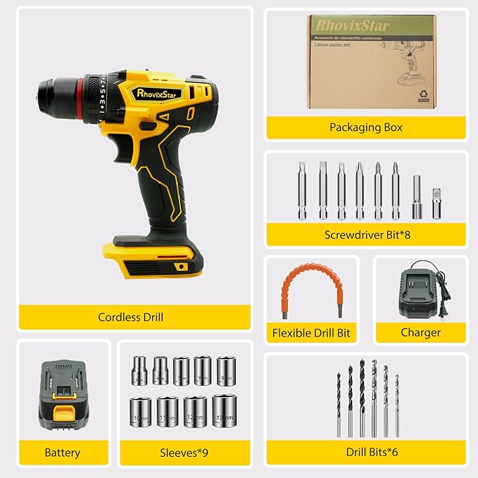 20V MAX Cordless Drill, Power Tool Combo Kit with Battery and Charger, 23pcs Drill Bits, Variable Speed, for DIY/Wood/Wall/Metal/Home Repair