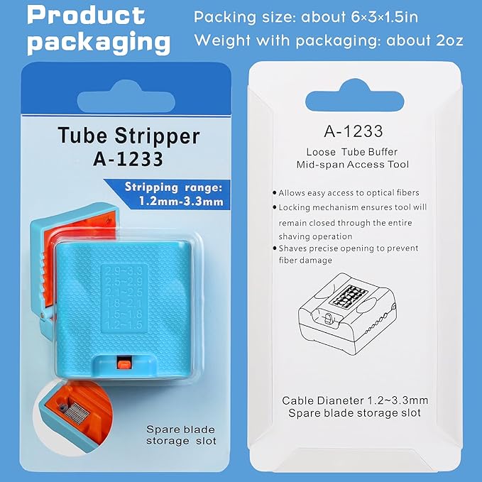 BAOSHLA A-1233 1.2-3.3mm Replaceable blade Cable Tube Slitter Fiber Optic Mid Span Cable Cutting Tool Jacket Tube Slitter Loose Tube Buffer Tube Stripper Stripping range 1.2-3.3mm with 12pcs blade