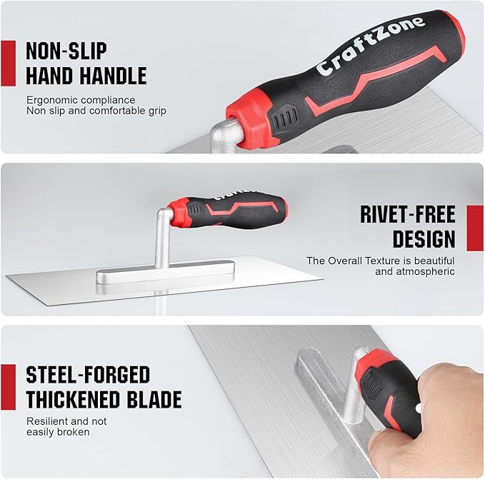 Concrete Trowel 11.02" x 4.72", Concrete Tools Stainless Steel Flat Finishing Trowel with Soft Grip Handle, Drywall Concrete Cement Plastering Tile Masonry Construction Hand Tools