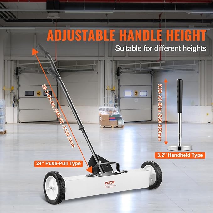 VEVOR 24-Inch Magnetic Sweeper with Wheels, 50 lbs Capacity, with Telescoping Magnetic Pickup Tool, Adjustable Handle, Magnetic Pickup Sweeper to Pick Up Nails and Screws, for Workshop, Garage, Yard