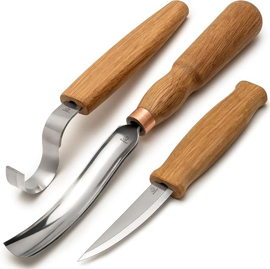 BeaverCraft Wood Carving Knives Kit Spoon Carving Tools S14 - Spoon Hook Knife Wood Carving Chisels Set Bowl Gouge - Whittling Knives Whittling Kit for Beginners - Hobby Knife Set