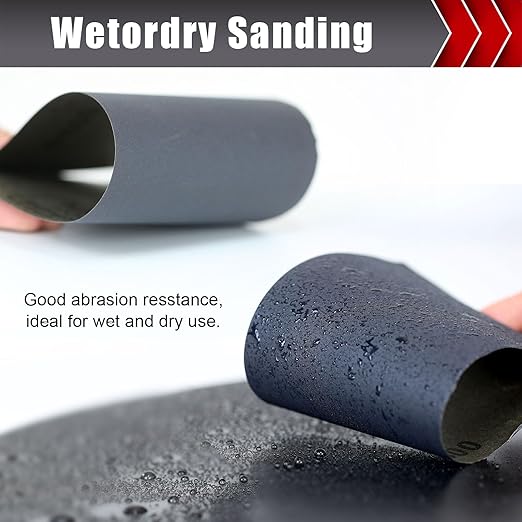 1000 Grit Silicon Carbide Sandpaper, Wet Dry Sandpaper Sheets, 9" x 11", 12 Sheets, Grey, Paper Backed, Compatible with Wood, Metal, Fiberglass, and Various Sanders