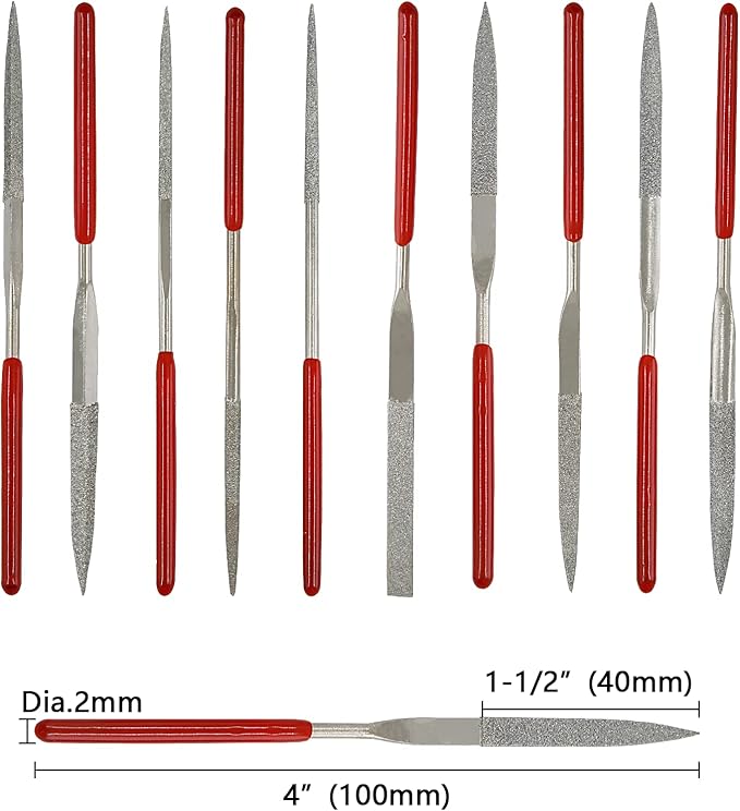 Litoexpe 10-Piece Mini Needle File Set, Multipurpose Small Diamond File Kit for Metal, Crafts, Wood, Plastic Sanding, 2x100mm