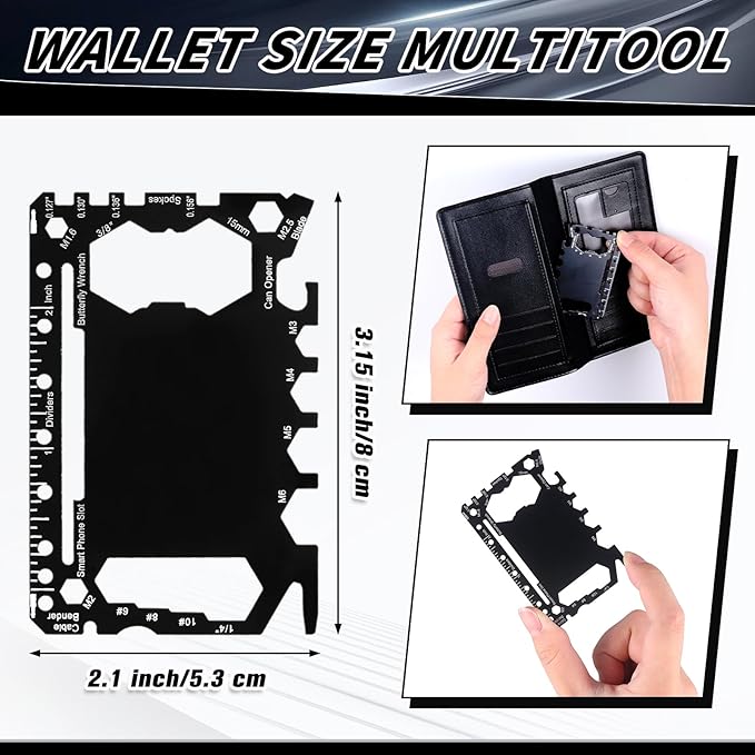 Cholemy 12 Pcs Credit Card Wallet Multitool 46 in 1 Metal Stainless Steel Survival Pocket Tool Multipurpose Bottle Opener Bulk for Men Christmas Stocking Stuffer Gift(Black,Classic Style)