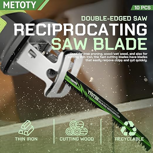 6 inch Reciprocating Saw Blade Set for Metal Wood Iron, Reciprocating Saw Blade Set - 5 TPI & 14 TPI, 10 Pieces with Organizer Case, Durable HCS for Tree Branches