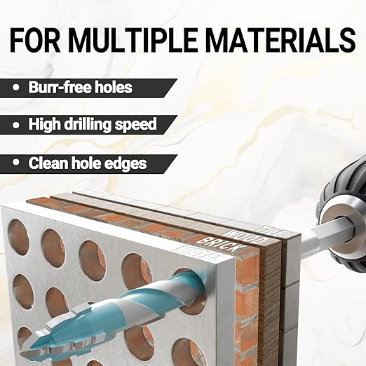 CATITO Multi-Tooth Concrete Drill Bit Set - 10PCS -Light Blue, Multi-Tooth Masonry Drill Bit, Carbide Tipped, Hexagonal Shank Drill bit, Glass, Brick, Ceramics, Plastic and Wood