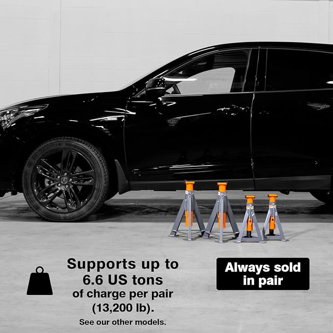 6.6-Ton Jack Stands (x2), Suited for All Passenger Vehicles, Pickup Trucks and Some Models Medium-Duty Trucks, Sold in Pair.