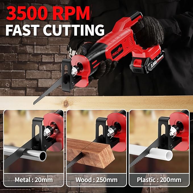 Reciprocating Saw Cordless, Brushless Recipro Saw 0-3500 SPM, Cordless Saws with 2 * 2.0Ah Battery & 4 Blades, Battery Powered Reciprocating Saws for Wood/Metal/Plastic Cutting