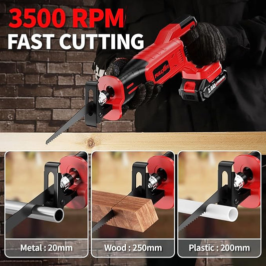 Reciprocating Saw Cordless, Brushless Recipro Saw 0-3500 SPM, Cordless Saws with 2 * 2.0Ah Battery & 4 Blades, Battery Powered Reciprocating Saws for Wood/Metal/Plastic Cutting