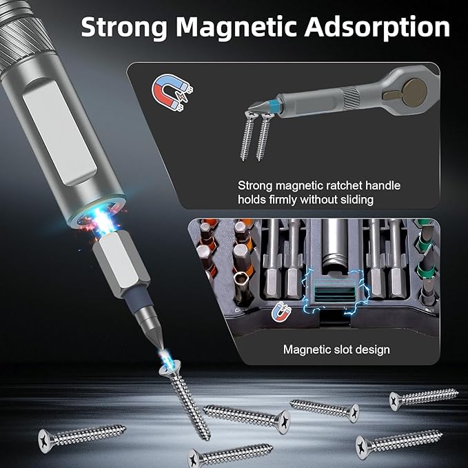 52 In 1 Magnetic Screwdriver Set, Ratcheting Screwdriver Set with Detachable Handle, Multi Magnetic Bits, Portable Repair Tools for Car, DIY, PC, Electronics, Bicycle