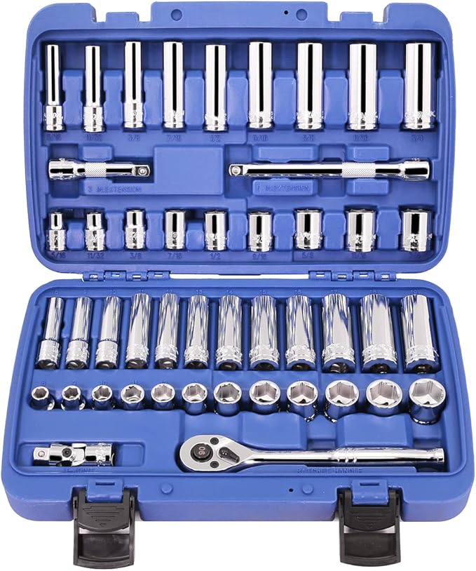 Stark USA 47-Pieces 1/4-Inch and 3/8-Inch Drive Socket Set with 90 Tooth Reversible Ratchet