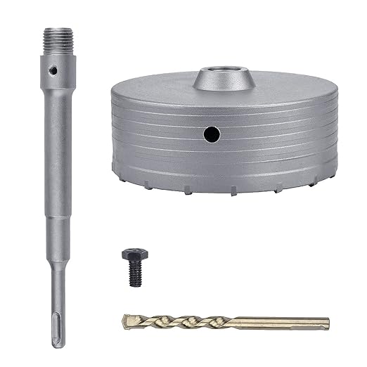 150mm / 5.9 inch Concrete Hole Saw with 220mm SDS Plus Shank Connecting Rod, GUICGOC Tungsten Carbide Teeth (7.7mm x 4mm) Cement Hole Saw for Concrete Cement Brick Wall Stone 150mm / 5.9 inch