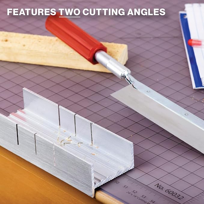 Excel Blades Metal Mitre Box - Small 6-Inch Aluminum and Steel Tool for Wood, Plastic, and Soft Metals, 2 Cutting Angles