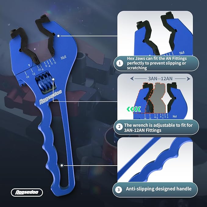 AOOSEDOO AN Fitting Wrench, AN Fitting Tool, AN Hose Fitting Wrench For 3AN-16AN Fittings Lightweight Aluminum Blue. (With Anti-scratching Jackets)