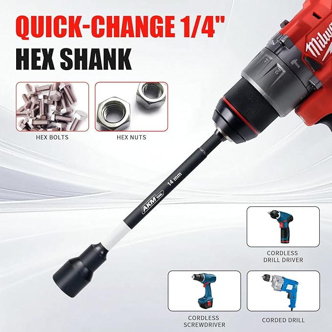 Nut Driver Set, Color-Coded Magnetic Nut Driver Set, 16 PCS Nut Drivers, 6 Inch, 1/4" Hex Shank, SAE & Metric, Extra Long, Nut driver set for Impact Drill with Storage Case