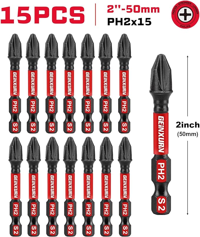 Impact Tough #2 Phillips 2 in. Insert Driver Bits,15Pack Bulk PH2 Screwdriver Bits Set