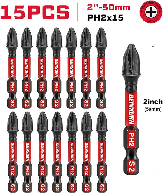 Impact Tough #2 Phillips 2 in. Insert Driver Bits,15Pack Bulk PH2 Screwdriver Bits Set