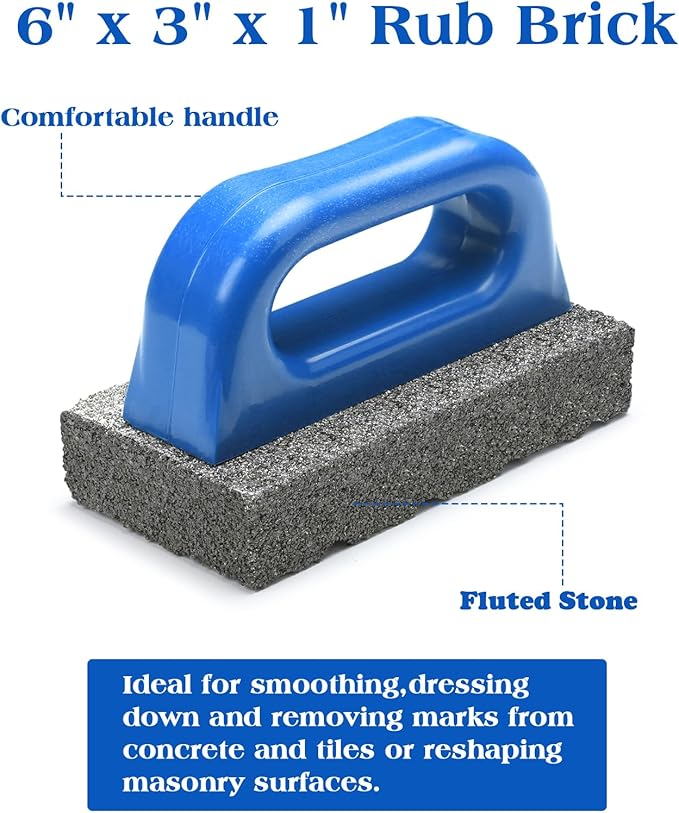 Wenqik 2 Pcs Rub Brick with Handle Concrete 20 Grit Masonry Tools Smoothing Cleaning Removing Marks Tool(Blue)