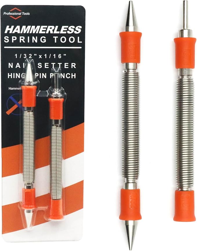 2-Piece Dual Head Nail Setter and Door Hinge Pin Remover Tool Set, Combination 1/32" and 1/16" Nail Set, Hammerless Paint Pro Pak 2 Piece Tool Set