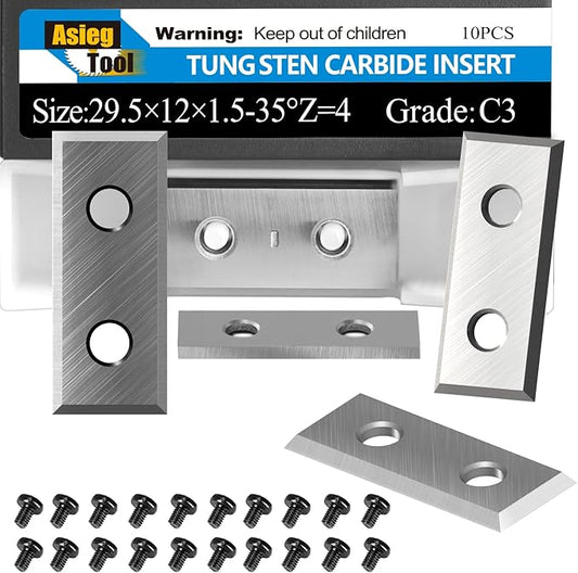 Asieg Tool Square 29.5x12x1.5mm 1.16 inch Carbide Inserts Cutter Blades Replacement Knives 4 Edges for Woodworking Surfacing Groove Helical Planer Cutter Heads Paint Scraper Hand Tools10pcs