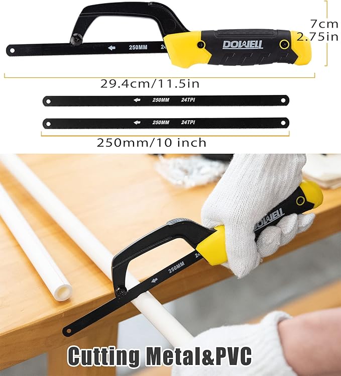 DOWELL Hacksaw Frame Set Heavy Duty Handsaw 12-inch 10-inch 6-inch Mini Hacksaw Hand Saw 8 Extra Blades Multi-function for Metal Wood PVC Pipes