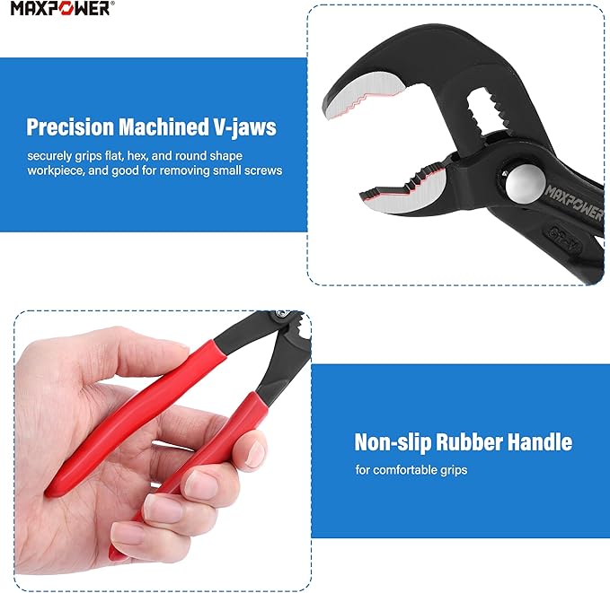 MAXPOWER 7 inch Water Pump Pliers, with 0.98 inch Jaw Capacity Opening Push Button Lock Pliers