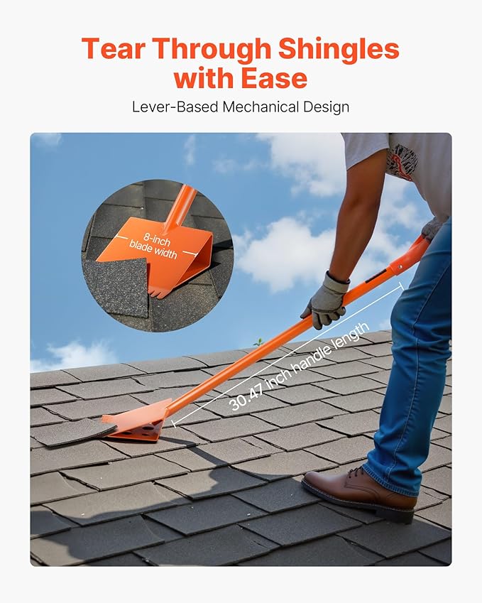 VEVOR Shingle Shovel 1 Pack, D-Grip Handle Shingle Roof Ripper, High Hardness 45# Steel & Lightweight Easy Tearing Off Roofing & Nails Tool, Ideal for Commercial and Residential Use,Orange