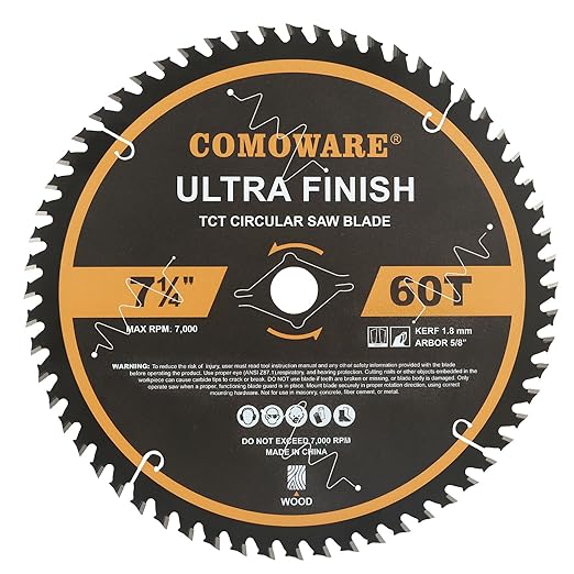 COMOWARE 7 1/4“ Circular Saw Blade, 60T ATB Circular Saw Blade, 5/8" Arbor, TCT Carbide-Tipped, Anti-Vibration, Teflon Anti-Stick, Miter Saws Blades for Wood, Laminate, Plywood & Hardwoods