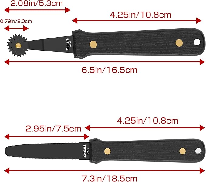 Zentara 2-Piece Cardboard Tool Set ??Full-Tang Stainless Steel Cutting Knife & Creasing Wheel with Carbonized Wood Handles, Teflon Coating, Gift Box for DIY Crafts & Box Resizing