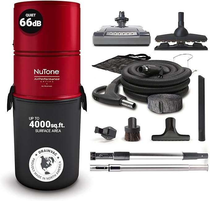 Drainvac Broan-nutone 550 Air watts Residential Central Vacuum System Premium Electric Tool Set for Cleaning Floors, Carpets - Anti-Vibration, Powerful Suction