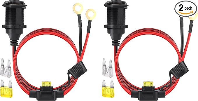 4FT 12V/24V Fixed Thread Cigarette Lighter Socket Extension Cable with Perforated Terminal Direct Battery Type car Cigarette Lighter Adapter 20A Heavy Duty Cable 2PCS
