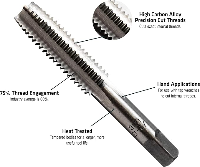 Century Drill & Tool 95109 Carbon Steel Tap, 7/16-14NC