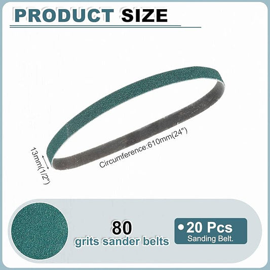 HARFINGTON 1/2 x 24 Inch Sanding Belts, 20 Pcs 80 Grit Zirconia Abrasive Belt Sander File Belt for Woodworking, Metal Polishing, Knife Sharpener