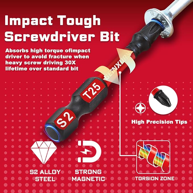 Impact Torx Screwdriver Bits Set, 33 Pieces 2?쒶agnetic S2 Steel Multi Star Driver Bits(T10-T40) and 1 Pc Bit Holder with Pink Soft Base