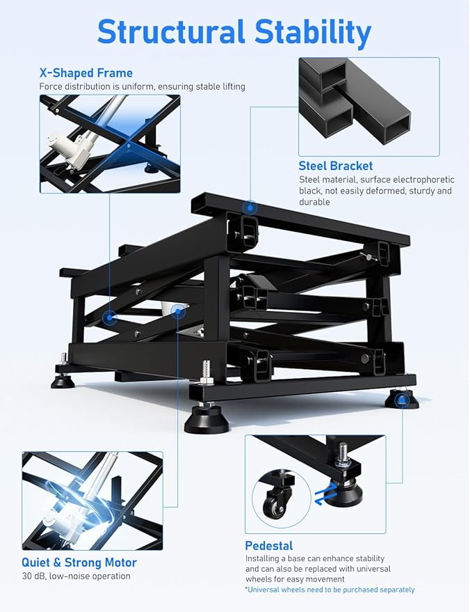 DIHOOL Electric Scissor Lift Table, 265Lbs Load, 10.43"-43.31" Height Adjustable Lifting Platform, Super Quiet with Remote & WiFi Control, Obstruction Detection, AC/DC Power for Home/Industrial Use