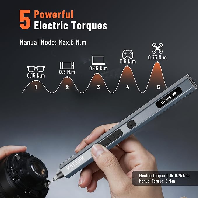 KATERK 64 Bits Precision Screwdriver Set, Mini Electric Screwdriver Set, Small Cordless Screwdriver with LED Light, Magnetic Storage, Repair Tool Kit for Electronics Phone Camera Laptop Watch
