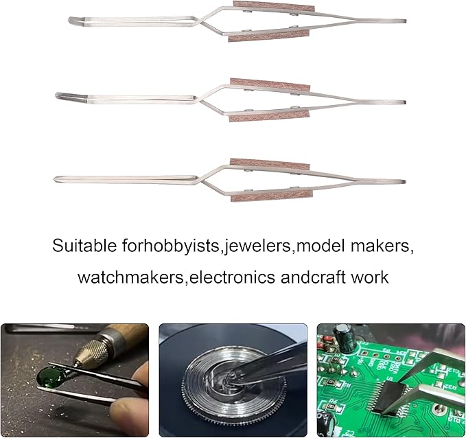 3pcs Soldering Tweezers Set Jewelry welding tweezers Cross Lock Tweezers for Jewelry Making 45° & Straight + 90° Angled Solder Tweezers