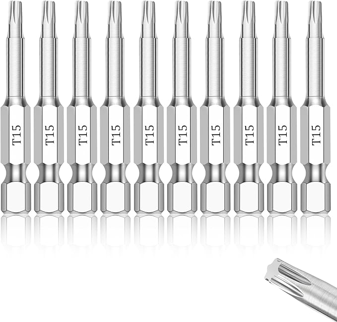 T15 Torx Bits(10-Pack 2 Inch), 1/4 Inch Hex Shank S2 Steel Magnetic star 6 Point Screwdriver bit set
