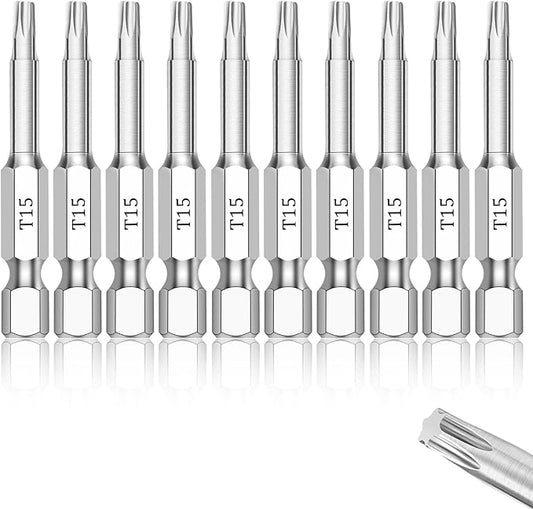 T15 Torx Bits(10-Pack 2 Inch), 1/4 Inch Hex Shank S2 Steel Magnetic star 6 Point Screwdriver bit set