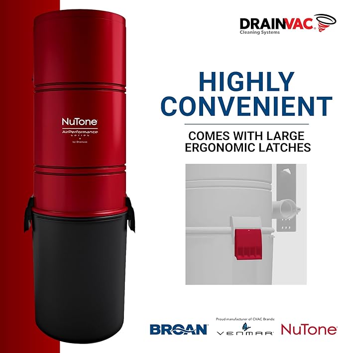 Drainvac Broan-nutone 650 Air watts Residential Central Vacuum System - Advanced HEPA Filtration with 99.97% dust and microparticle Capture, Anti-Vibration, Powerful Suction