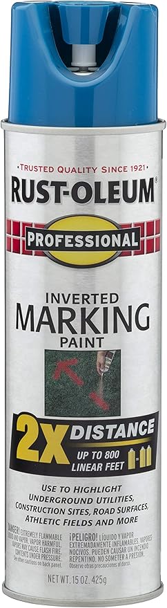 Rust-Oleum 266575 Professional 2X Distance Inverted Marking Spray Paint, 15 oz, Caution Blue