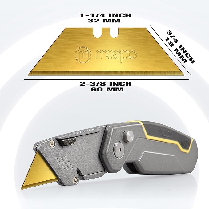 100-Pack Utility Knife Blades, Titanium Fully Plated, Durable SK-2 Razor Blades for Utility Knife Box Cutter, Never Rust, Extra Durable, With 1-blade & 5-blade Dispenser