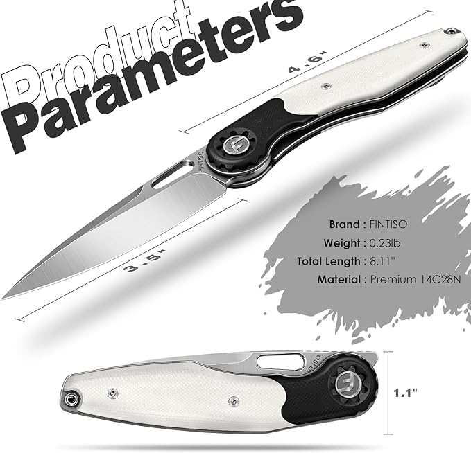 FINTISO Pocket Knife 3.5" Folding Knife Premium 14C28N Blade, Bicolour G10 Handle Design with Pocket Clip for Men Women, Small EDC Knife for Camping, Hunting, Hiking, Survival and Outdoor Activities, ROOK Series