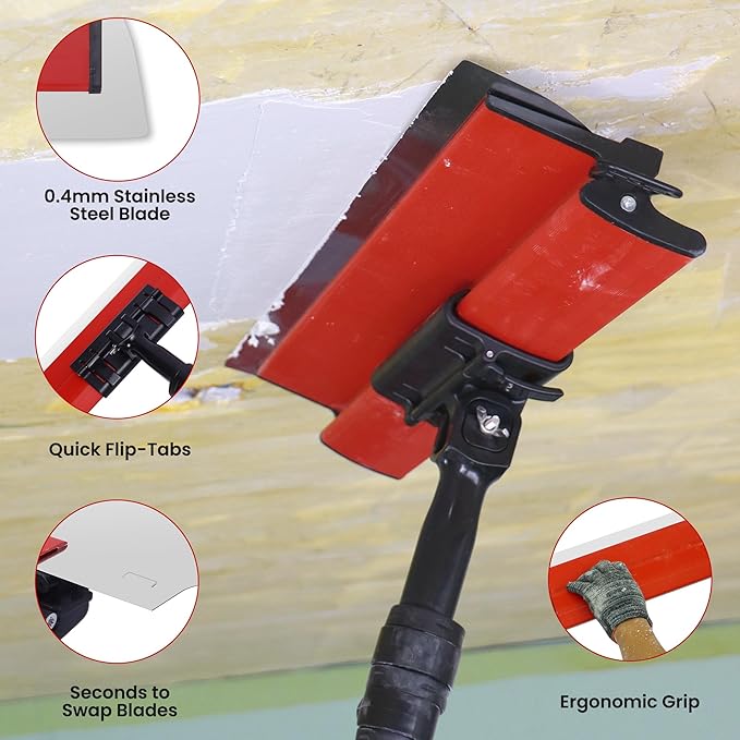 Drywall Skimming Blade Set, 10"+24"+32" Skimming Blade+ 33"-77" Extension Handle Pole with Portable Case, Stainless Steel Drywall Smoothing Spatula for Large Working Area Sheetrock/Wall-Board