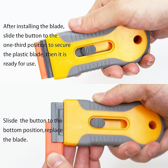 WEGAZ-2PCS Retractable Plastic Razor Blade Scraper with 100PCS Plastic Blades for Gasket Remover, Labels Decal and Adhesive Remover for Windows and Glass